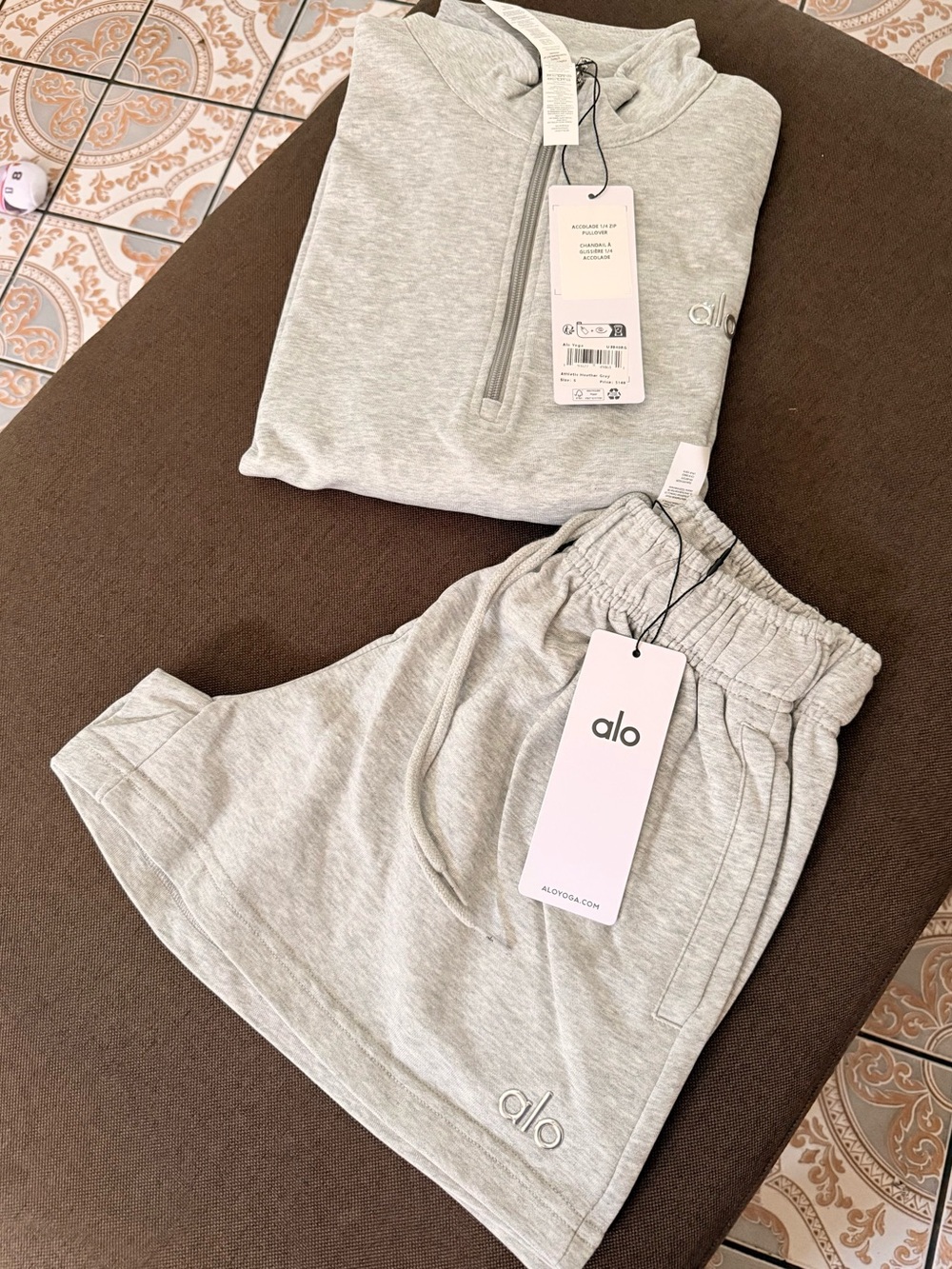 ALO Yoga Light Gray Hoodie & Shorts Set
